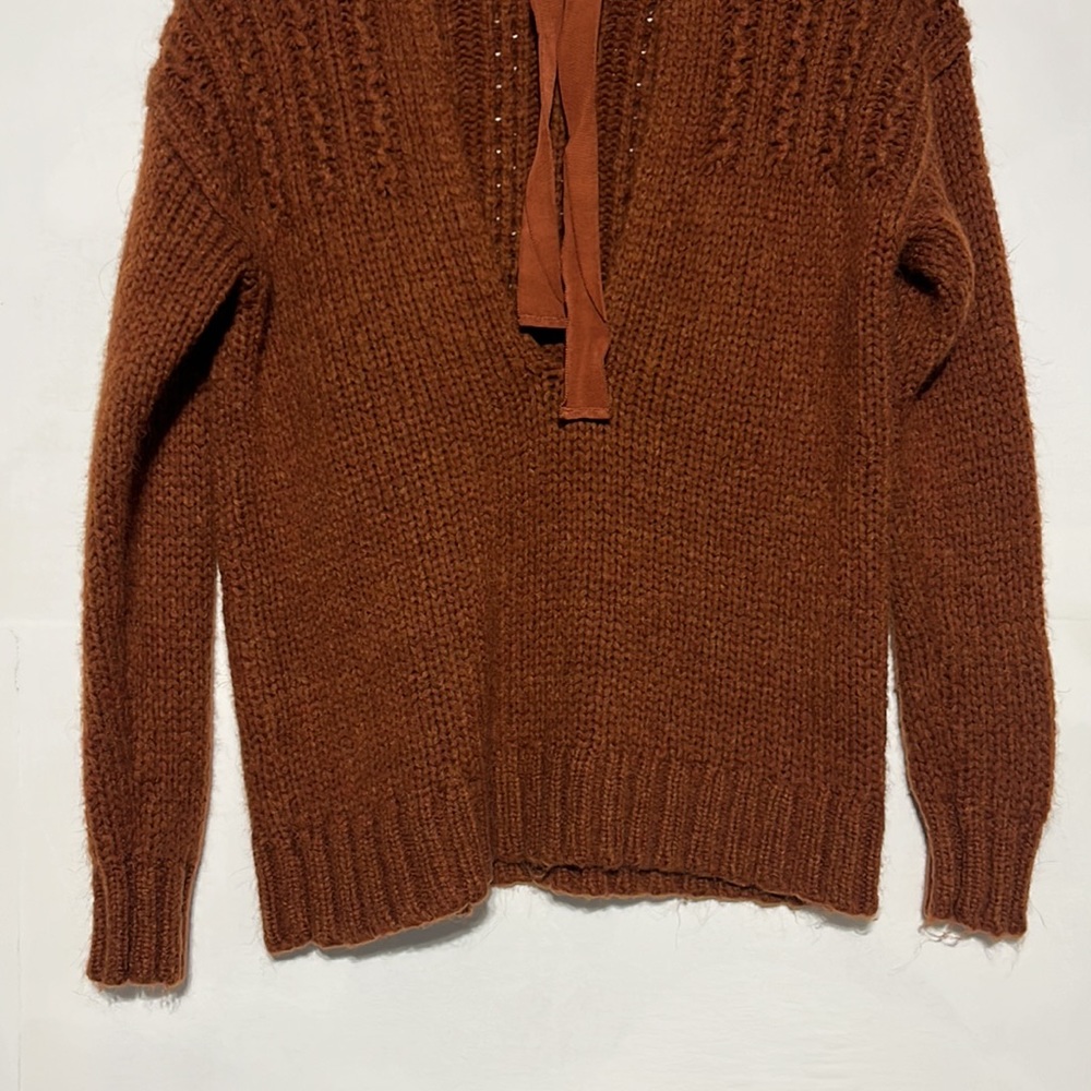 Aerie Rust Orange Knit Chunky Tie Open Back Wool Alpaca Mix Sweater Size XS - Picture 8 of 10